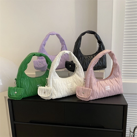 Quilted PU Leather Ruched Hobo Bag For Women Chic Underarm Shoulder Bag With Mini Pouch Versatile Urban Style