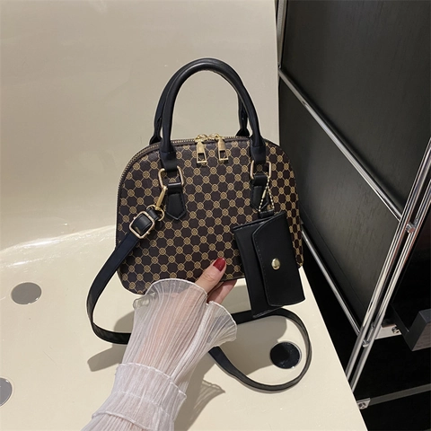 Vintage PU Leder Muschel Umhängetasche Für Damen Geometrisches Monogramm Crossbody Tasche Mit Mini Beutel