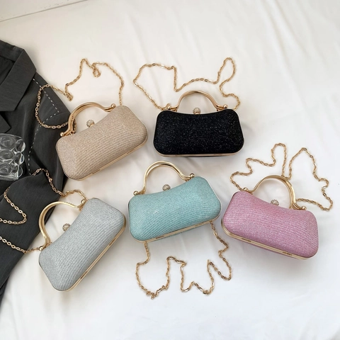 Elegante Borsa Da Sera Glitter PU Paillettes Con Manico In Metallo E Tracolla A Catena Chiusura Con Strass Per Feste Donne