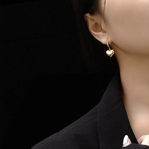 Solid Heart Dangle Earrings Polished Stainless Steel Simple Elegant Jewelry For Women