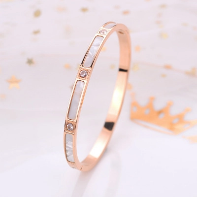 Brazalete Con Incrustaciones De Nácar Y Circón De Acero Inoxidable Chapado En Oro Pulsera Minimalista Joyería Para Mujer