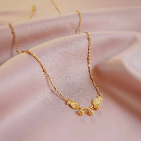 Fish Pendant Necklace Titanium Steel Gold Plated Bead Chain Elegant Jewelry For Women