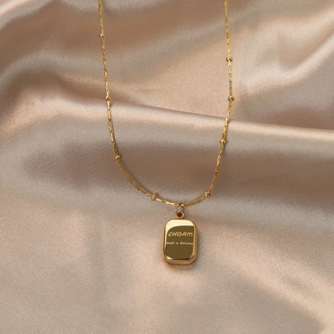 Collana Con Pendente Quadrato Acciaio Al Titanio Placcato Oro Lettera Minimalista Catena Con Perline Gioielli Donna