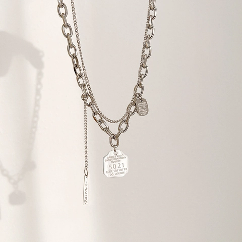 Collana In Acciaio Inossidabile Design A Strati Stile Hip Hop Punk Vintage Ciondolo Quadrato Geometrico Catena Di Metallo