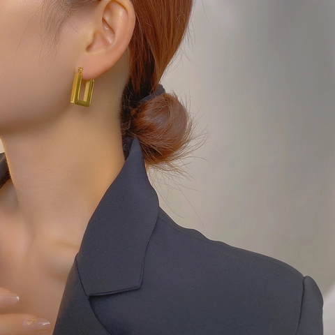 Orecchini A Cerchio Rettangolari Acciaio Inossidabile Placcato Oro Geometrici Minimalisti Per Donna Stile Elegante