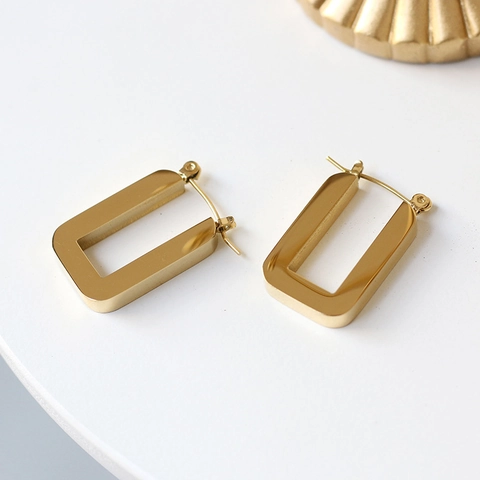 Orecchini A Cerchio Rettangolari Acciaio Inossidabile Placcato Oro Geometrici Minimalisti Per Donna Stile Elegante