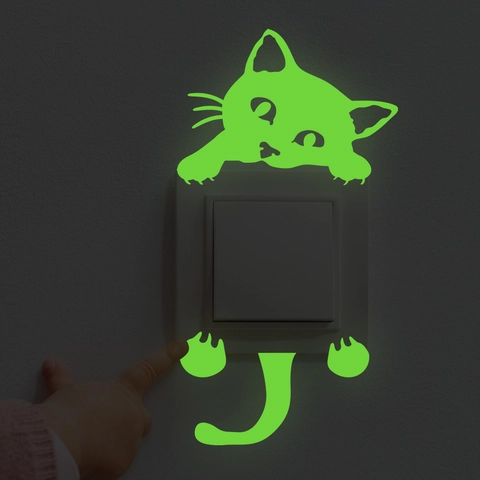 Adesivi Murali Gatto Luminosi Al Buio Decalcomanie Interruttore Fluorescenti PVC Cartone Animato Animale Decorazione