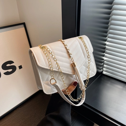 Dames Gewatteerde Ketting Schoudertas PU Leer Crossbody Tas Met Kwastje Kleine Vierkante Messenger Bag Mode Veelzijdige Handtas