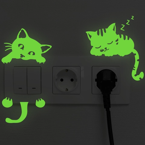 Adesivi Murali Gatto Luminosi Al Buio Decalcomanie Interruttore Fluorescenti PVC Cartone Animato Animale Decorazione