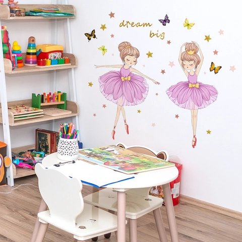 Adesivi Murali Ballerina Con Stelle Farfalle Dream Big Citazioni Artistiche Per Cameretta Bambini Camera Da Letto PVC Decalcomanie