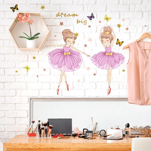 Adesivi Murali Ballerina Con Stelle Farfalle Dream Big Citazioni Artistiche Per Cameretta Bambini Camera Da Letto PVC Decalcomanie