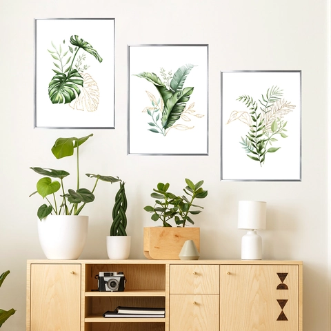 Monstera Tropical Plant Wall Sticker PVC Green Gold Leaf Pattern Nordic Style Modern Home Decor For Living Room Bedroom Office