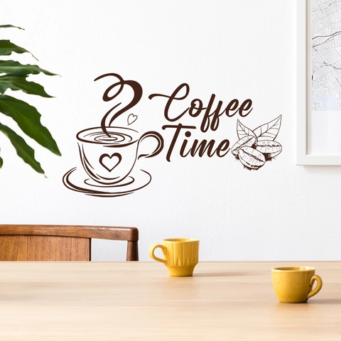 Coffee Time Wall Decal PVC Coffee Cup Heart Coffee Beans Self Adhesive Removable Home Kitchen Cafe Decor Mural