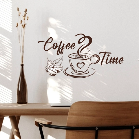 Coffee Time Wall Decal PVC Coffee Cup Heart Coffee Beans Self Adhesive Removable Home Kitchen Cafe Decor Mural