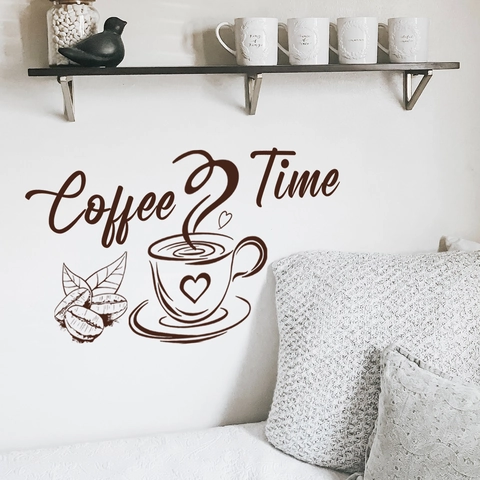 Adesivo Murale Coffee Time DIY Lettere Artistiche Rimovibili Tazzina da Caffè Bohnen Cuore Sticker per Cucina Caffè Casa