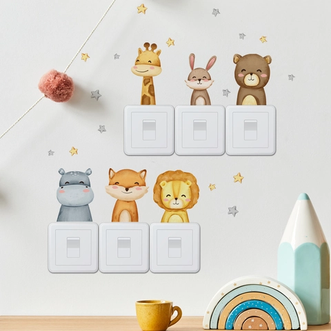 Autocollants Muraux Animaux Dessins Animés Décoration Interrupteur Mignons Décalcomanies PVC Amovibles Décoration Maison Étoiles