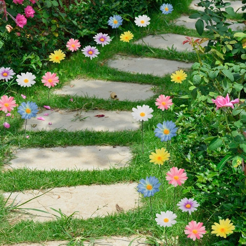 Picchetti Da Giardino Con Margherite Artificiali Raso Filo Di Ferro Decorazione Colorata Per Patio Esterno Cortile Stile Rurale