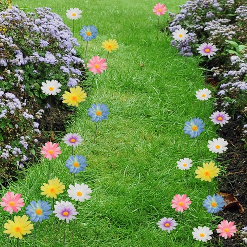 Picchetti Da Giardino Con Margherite Artificiali Raso Filo Di Ferro Decorazione Colorata Per Patio Esterno Cortile Stile Rurale
