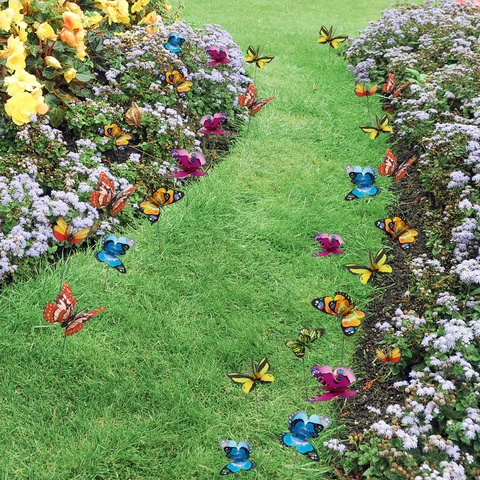 Picchetti Da Giardino Farfalla Doppio Strato 3D Farfalla In PVC Impermeabile Con Aste In Metallo Per Decorazione Giardino