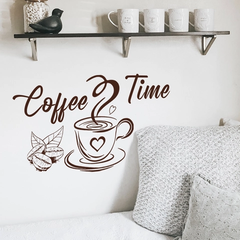 Coffee Time Wall Decal DIY Removable Art Letters Coffee Cup Beans Heart Wall Sticker For Kitchen Cafe Home Decor