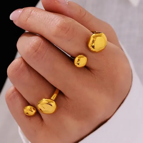 Anello Aperto Minimalista In Acciaio Inossidabile Geometrico Con Doppia Sfera Gioielli Da Dito Regolabili Lucido Specchio Stile Moderno Donna