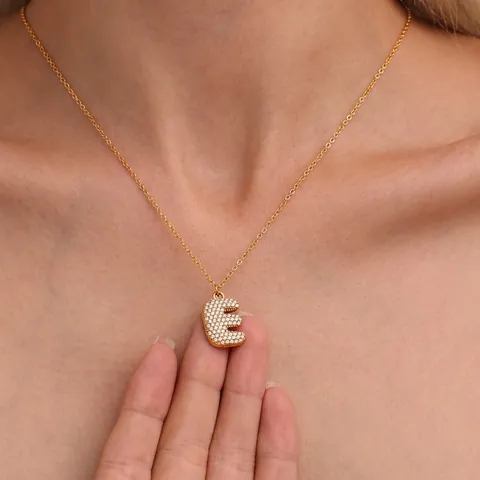 Collana Con Pendente Iniziale Acciaio Inossidabile 5A Zircone Pavé Lettera Alfabeto Puffy Gioielli Moda Hip Hop Donna