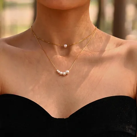 Elegante Collana in Acciaio Inossidabile Con Perle di Conchiglia Sfumate Oro Placcato Catena della Clavicola Minimalista Donna
