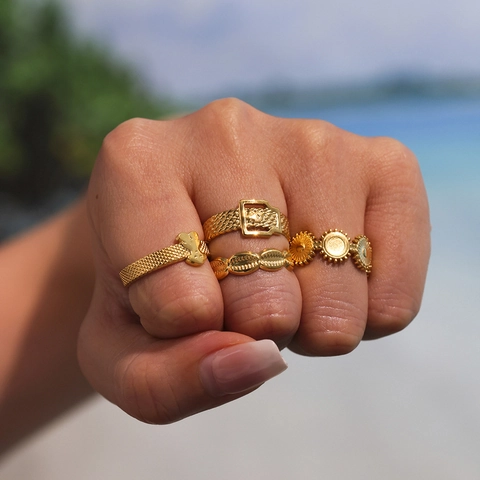 Vintage Irregular Stainless Steel Open Rings For Women Gold Plated Bohemian Heart Smile Bear Fashion Jewelry Finger Rings