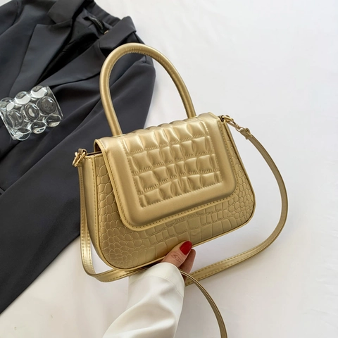 Dames Krokodillenpatroon Gewatteerd Kleine Vierkante Tas PU-leer Schoudertas Crossbody Handtas Met Handvat Voor Dagelijks Gebruik