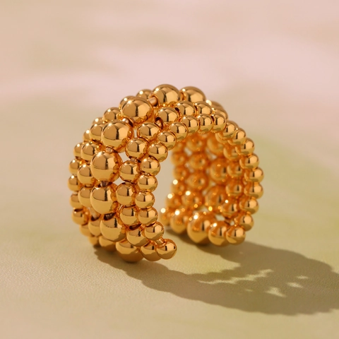 Multi Layer Ball Bead Ring Stainless Steel Open Adjustable Chunky Finger Ring Fashion Punk Jewelry For Women