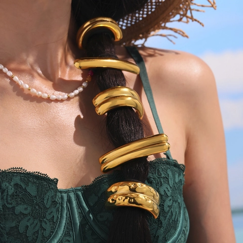 Elastici per Capelli Geometrici in Acciaio Inossidabile per Donna Vintage Oro Argento Anelli per Capelli Minimalisti Accessori Moda
