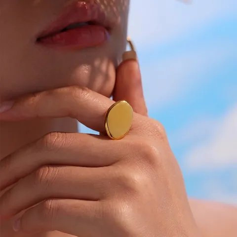 Anello Geometrico Ovale Minimalista In Acciaio Inossidabile Aperto Regolabile Gioielli Di Moda Lucidati Per Donna