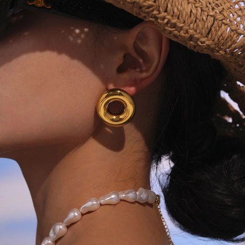 Chunky Donut Hoop Oorbellen Gepolijst Roestvrij Staal Minimalistische Holle Ronde Studs Dames