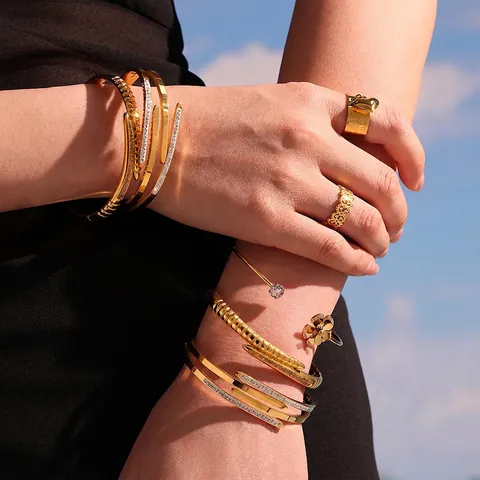 Bracciale Rigido In Acciaio Inossidabile Zircone 5A Scintillante Stella Marina Conchiglia Fiore Cuore Per Donna Gioielli Eleganti