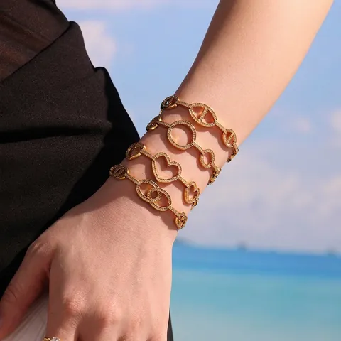 Bracciale A Catena Geometrica Con Cerchio A Cuore Acciaio Inossidabile Zircone Pavé Lusso Moda Per Donna Accessorio Gioielli