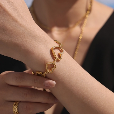 Bracciale A Catena Geometrica Con Cerchio A Cuore Acciaio Inossidabile Zircone Pavé Lusso Moda Per Donna Accessorio Gioielli