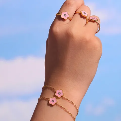Roestvrijstalen Roze Emaille Bloem Sieraden Ketting Armband Ring Oorknopjes Voor Meisjes Kinderen Vrouwen Zoete Florale Zirkoon Accessoires