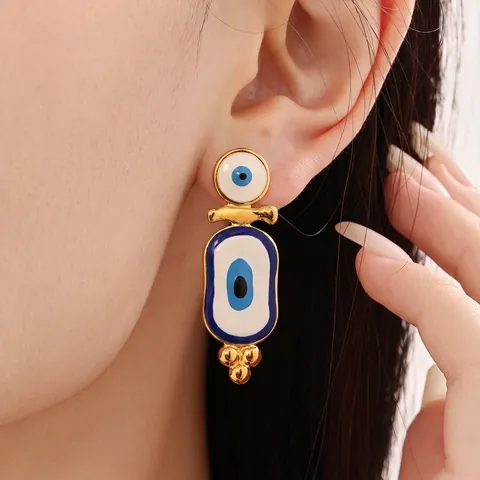 Evil Eye Nazar Drop Oorbellen Roestvrij Staal Emaille Oliedruppel Boheems Etnische Stijl Sieraden Voor Dames Esthetiek
