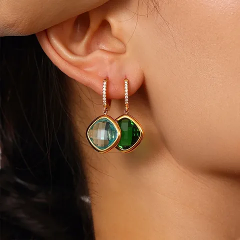 Boucles D'oreilles Pendantes En Verre Tchèque Carré Acier Inoxydable Plqué Or Géométrique Strass Huggie Hoop Pour Femmes Bijoux