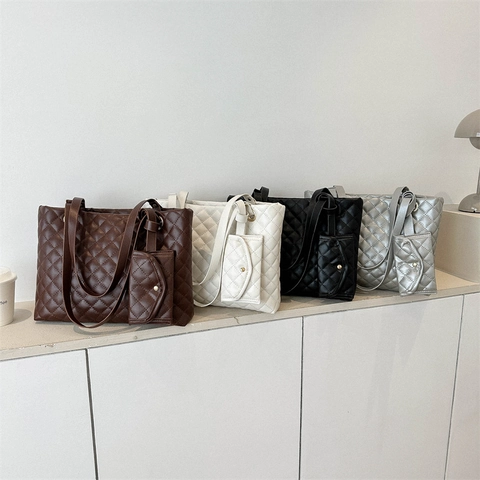 Borsa Tote Da Donna In Pelle PU Trapuntata A Rombi Grande Capacità Con Piccola Pochette Accessoria Borsa A Spalla