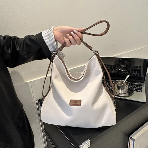 Large Capacity Canvas Shoulder Tote Bag Minimalist Hobo Handbag For Women Daily Casual Work Travel Solid Color