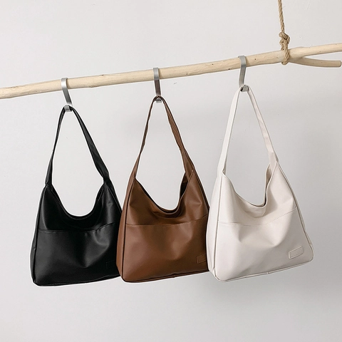 Grote Capaciteit PU Leren Hobo Schoudertas Met Voorvak Brede Riem Minimalistische Retro Daily Commuter Tote Voor Vrouwen