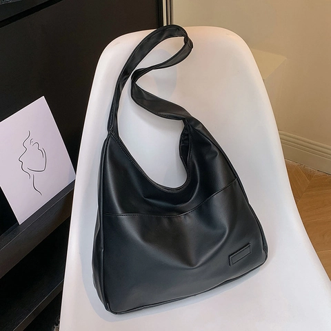 Damen Vintage Große Kapazität PU Leder Tragetasche Minimalistisch Hobo Schultertasche Für Studenten Büro Dame Casual Einfarbige Handtasche