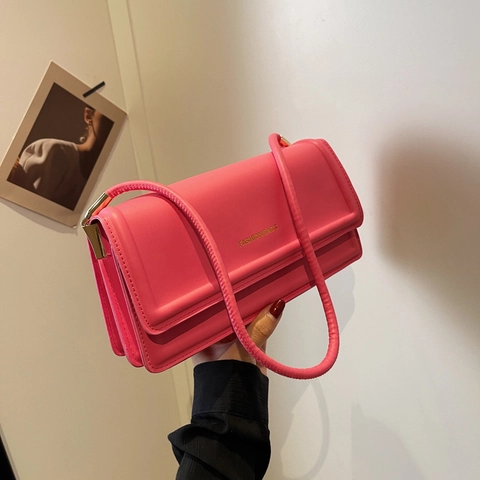 Women PU Leather Underarm Bag Small Square Shoulder Baguette Bag Solid Color Flap Closure Minimalist Urban Trendy Handbag