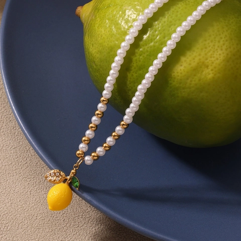 Summer Lemon Fruit Beaded Bracelet Stainless Steel Shell Artificial Pearl Bee Daisy Charm Jewelry Women