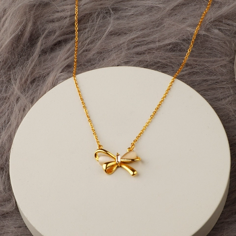 Collana In Acciaio Al Titanio Con Ciondolo A Fiocco In Rame Pietra Occhio Di Gatto Zirconia Gioielli Per Donna