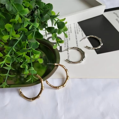 Bamboo Joint Hoop Ohrringe Titanstahl Minimalistisch Texturiert Retro Stil Geometrischer Schmuck Für Frauen