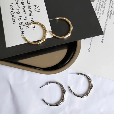 Bamboo Joint Hoop Ohrringe Titanstahl Minimalistisch Texturiert Retro Stil Geometrischer Schmuck Für Frauen