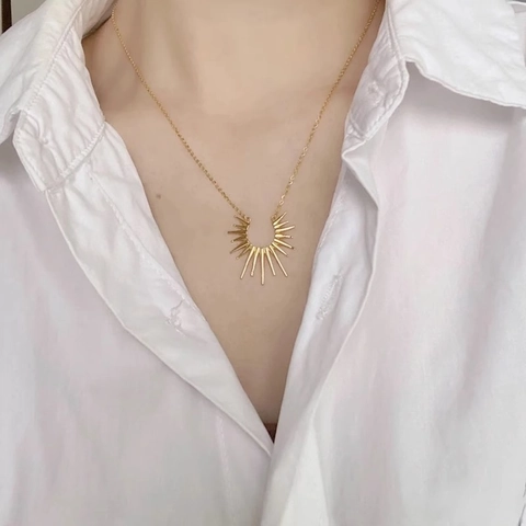 Sun Pendant Necklace Stainless Steel Minimalist Sunburst Celestial Charm Clavicle Chain Jewelry For Women Men Gold