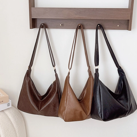 Retro PU-Leder Schultertasche Damen Große Kapazität Hobo Crossbody Handtasche Verstellbarer Gurt Alltag
